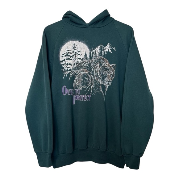Vintage Sweaters - Vintage Ours to Protect Grizzly Bear Mountain Graphic Hoodie Sweater Unisex